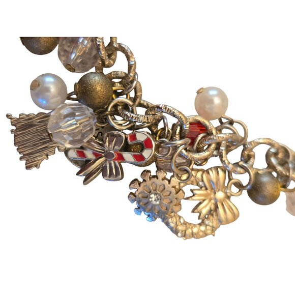 Vintage Gold-Tone  Christmas Charm Bracelet Festive Beads Crystals  Holiday Char - Picture 2 of 6